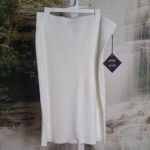NWT! Ava & Viv Womens 2X Midi Ribbed Sweater Cream Pencil Skirt
